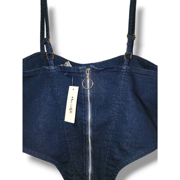 NEW Mass Selfie Women's Blue Zip Up Adjustable Thin Strap Denim Vest Top sz M We - Picture 5 of 7
